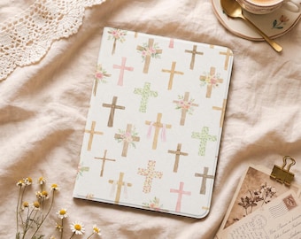 Dainty Cross Pattern iPad Case with Pencil Holder Cover for Air 11/13 inch, iPad 8/9/10/11th Gen A16 11 inch, iPad Pro 12.9", Mini 4/5/6