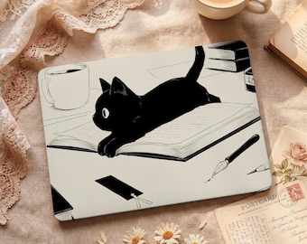 Bookish Cat Kitty Pattern MacBook Protective Case Laptop Hard Cover for 2026 New Neo 13 Air 15/13/11 Mac Pro 16/15/14/13 inch M5 M4 M3 M2 M1