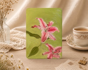 Pink Lily Oil Painting Cute Kindle/Kobo Case(6/7 inch) for Paperwhite 12/11th Gen, Colorsoft, Kindle 10th Cover with Strap, Custom Monogram