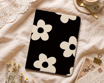 Black&White Flower Floral iPad Case for 2026 11/13 inch Air M4 M3 5/4th, iPad Pro M5, iPad A16/10/9th Gen, iPad Mini 6/7 Cover for Kid/Adult
