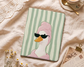 Cute Cartoon Duck iPad Case with Pencil Holder Cover for Air 11/13 inch, iPad 9/10/11th Gen A16 11 inch, iPad Pro 11" 12.9" 13", Mini 4/5/6
