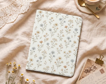 Cute Daisy Floral Art iPad Case with Pencil Holder Cover for Air 11/13 inch, iPad 9/10/11th Gen A16 11 inch, iPad Pro 11" 12.9", Mini 4/5/6