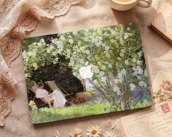 Woman Garden Floral Painting MacBook Protective Case Laptop Hard Cover for 2026 Neo 13 Air 15/13/11 Mac Pro 16/15/14/13 inch M5 M4 M3 M2 M1