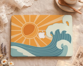 Retro Sun Wave Coastal Print MacBook Protective Case Laptop Hard Cover for 2026 Neo 13 Air 15/13/11 Mac Pro 16/15/14/13 inch M5 M4 M3 M2 M1
