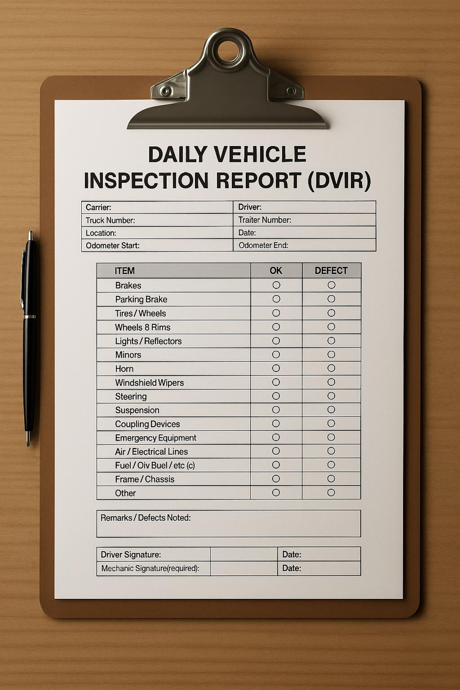 DOT Compliant Vehicle Inspection Report (DVIR) – Printable PDF - Etsy