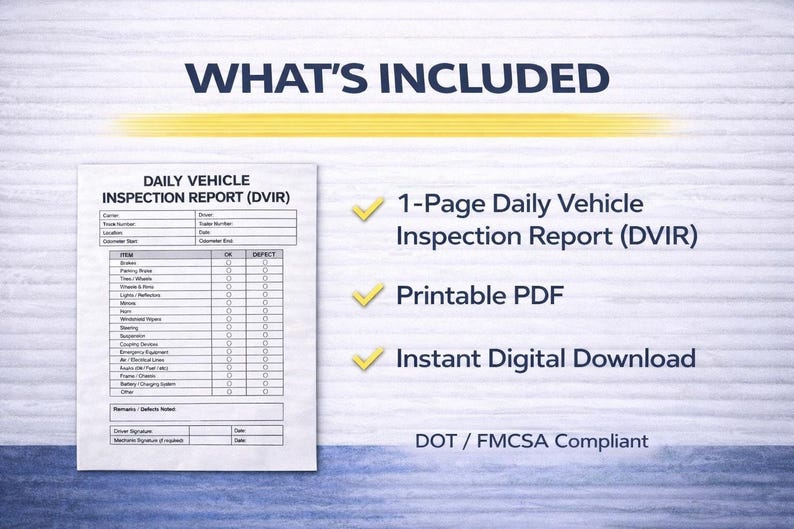 DOT Compliant Vehicle Inspection Report (DVIR) – Printable PDF - Etsy