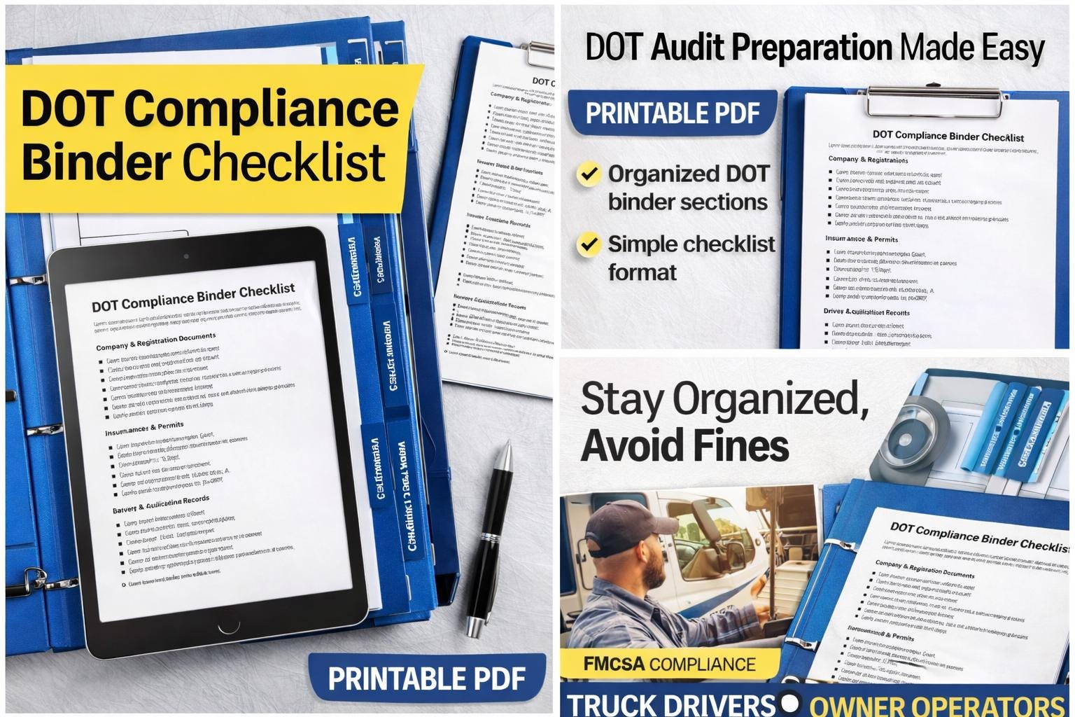 DOT Binder Checklist Printable | Truck Driver Audit Prep | FMCSA ...