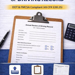 Annual Review of Driving Record | DOT FMCSA Compliant | Printable Fillable PDF