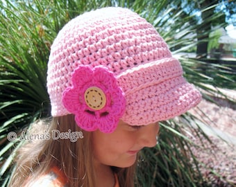 Crochet Pattern 088 Crochet Hat Pattern Hat Crochet Pattern for Visor Beanie with Detachable Flower Baby Boys Girls Men Women Visor Hat