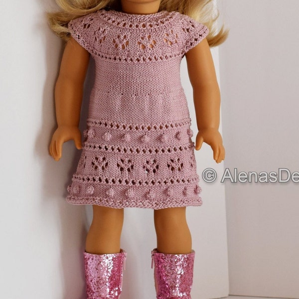 Knitting Pattern Clothes 18 inch American Doll, 19.5" Gotz Doll, Lace Dress Knitting Pattern 261