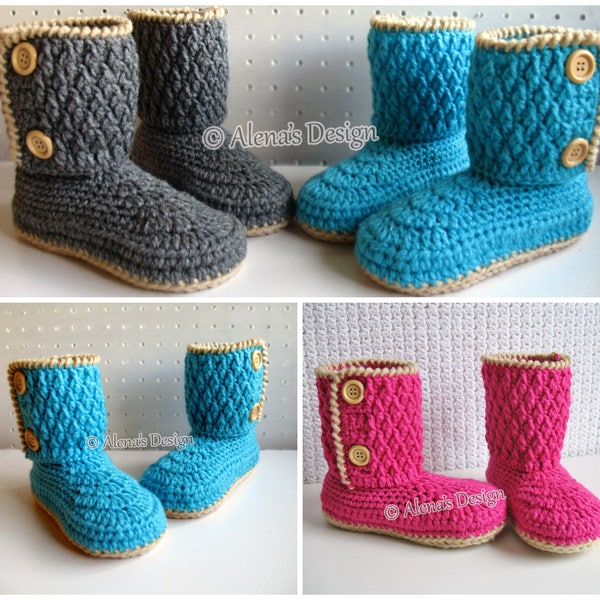 Crochet Pattern 114 Two-Button Children's Boots Crochet Boot Slipper Pattern Crochet Patterns Winter Boots