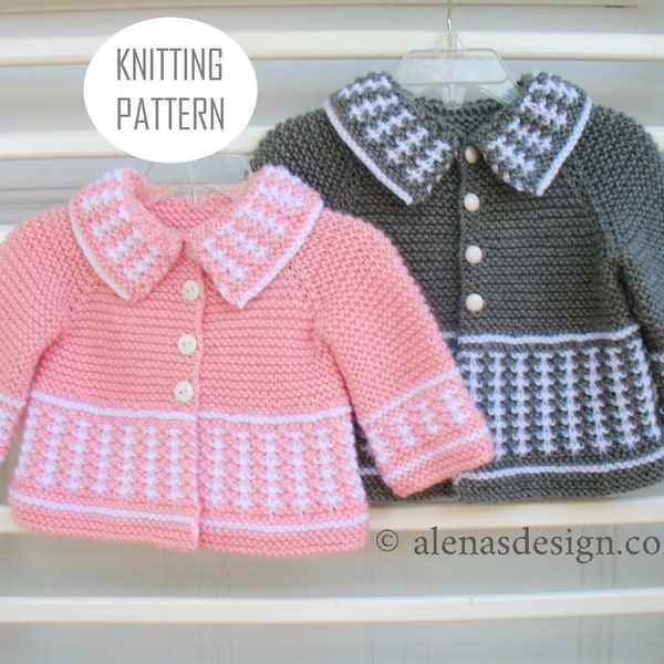 Sweet Baby Cardigan Knitting Pattern 230 Baby Toddler Sweater Striped Knit Jacket Coat 3, 6, 12, 24 months Knitting Patterns Grey Pink White