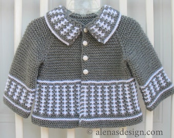 Knitting Pattern 230 Baby Toddler Sweater Cardigan Striped Knit Jacket Grey Pink White Coat from 3 to 24 months Gift for Boy Girl