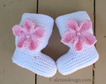 Knitting Pattern 229 | Baby Booties with Flower, Embellishments for Baby Boys and Girls