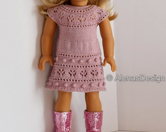 Knitting Pattern Clothes 18 inch American Doll, 19.5" Gotz Doll, Lace Dress Knitting Pattern 261