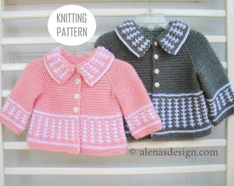 Sweet Baby Cardigan Knitting Pattern 230 Baby Toddler Sweater Striped Knit Jacket Coat 3, 6, 12, 24 months Knitting Patterns Grey Pink White