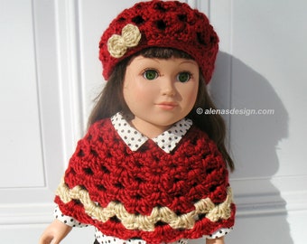 Crochet Pattern for 18 inch Doll Lace Slouchy Hat and Poncho | Doll Outfit