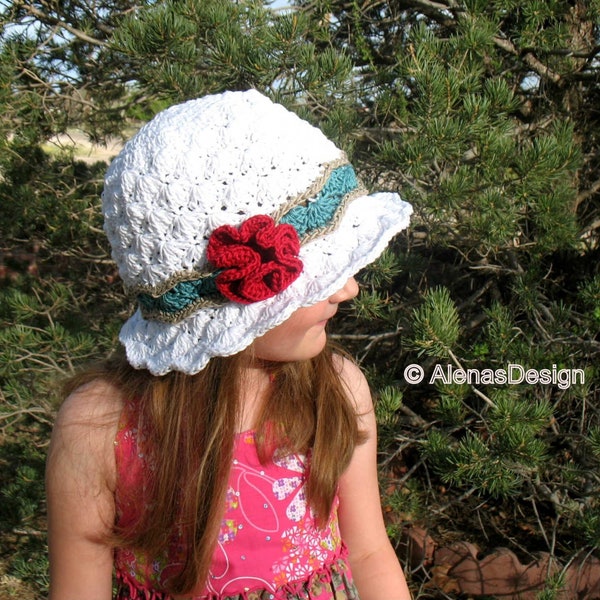 Rose Sun Hat | Crochet Pattern 227 Summer Beach Hat Women Girls Ladies Toddler Child Teen Adult Floppy Hat Crochet Patterns Brimmed Hat