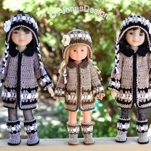 Winter Outfit Crochet Pattern for 13" & 14.5" Dolls | Ear Flap Hat Boots Coat Jacket