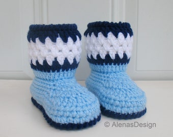 Crochet Pattern 026 Toddler Booties | Blue White Boots | Boys Girls Winter Booties | Kids Slippers Pattern | Christmas Gift