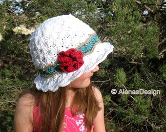 Rose Sun Hat | Crochet Pattern 227 Summer Beach Hat Women Girls Ladies Toddler Child Teen Adult Floppy Hat Crochet Patterns Brimmed Hat