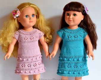 Knitting Dress Pattern 18 inch American Doll, 19.5" Gotz Doll, Lace Dress Knitting Pattern 261