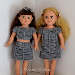 18 inch Doll Crochet Patterns Dress, Crop Top, Skirt for American doll, Gray Starlight Set