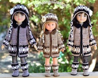 Winter Outfit Crochet Pattern for 13" & 14.5" Dolls | Ear Flap Hat Boots Coat Jacket