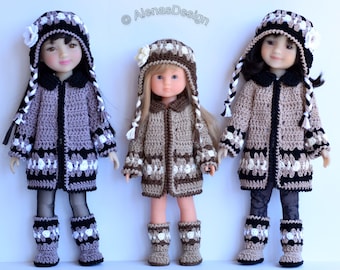 13" and 14.5" Doll Clothes Crochet Patterns Ear Flap Hat Boots Coat Jacket