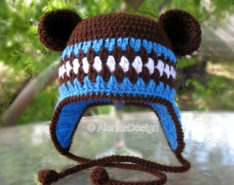 Brown Bear Hat Crochet Pattern 053 Hat with Bear Ears Ear Flap Hat Baby Boy Baby Girl Toddler Children Adult Winter Hat