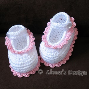 Baby Shoes Crochet Pattern 077, Mary Jane, Newborn White Booties, Baby Girl Slippers, Brown Gloria Shoes, Gift for Girl image 1