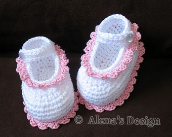 Baby Shoes Crochet Pattern 077, Mary Jane, Newborn White Booties, Baby Girl Slippers, Brown Gloria Shoes, Gift for Girl