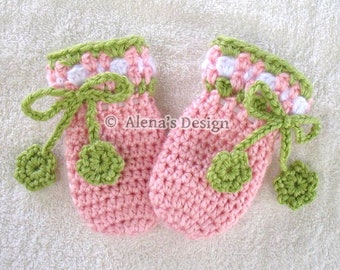 Crochet Pattern 036 Blossom Baby Mittens Thumb-less Mitten Pattern Cherry Mittens