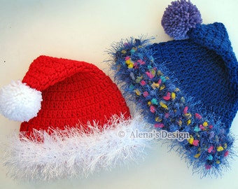 Crochet Pattern 096 Santa Hat from 0-3 months to Teen/Adult Christmas Hat Baby Toddler Children Teen Adult Winter Hat Pom-Pom Red White Blue