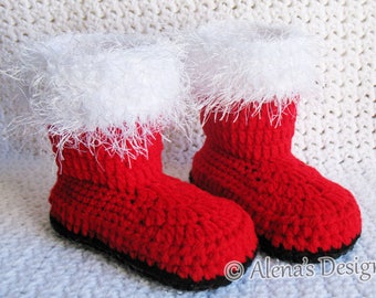 Toddler Santa Booties | Crochet Pattern 108 | US Kid's Sizes 5, 6-7, 8, 9-10