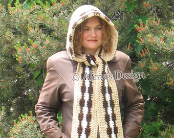 Crochet Pattern 183 Colored Hooded Scarf Crochet Patterns Beige Scarf Child Adult Woman Ladies Wrap Autumn Winter Neck Warmer Christmas