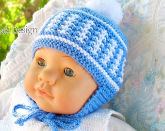 Knitting Pattern 017 Knitted Pom-Pom Ear Flap Hat Newborn Baby Boy Girl Toddler Child Unisex Adult Winter Hat Blue Red White Christmas Gift