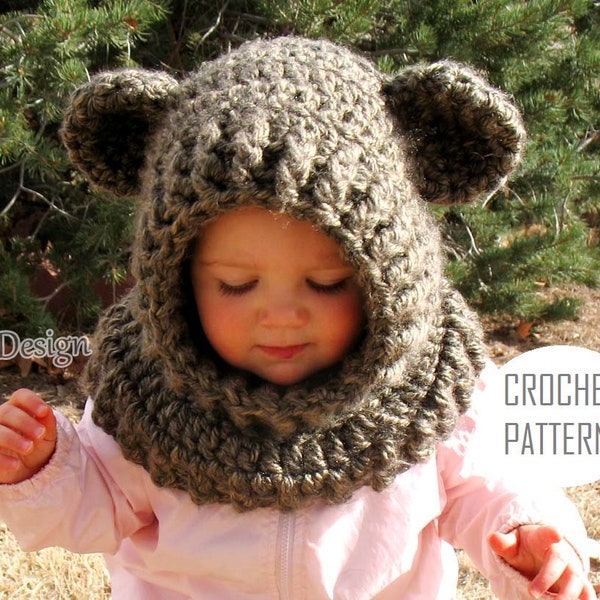 Crochet Pattern 120 Ears Hooded Cowl Crochet Cowl Wolf Fox Cat Bear Animals Hat Winter Neck Warmer
