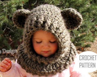 Crochet Pattern 120 Ears Hooded Cowl Crochet Cowl Wolf Fox Cat Bear Animals Hat Winter Neck Warmer