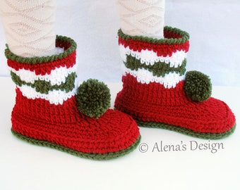 Children's Christmas Pom-Pom Boots | Crochet Pattern 066