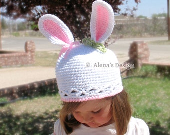 Crochet Pattern 012 - Bunny Hat Pattern - Baby Girl Baby Boy Toddler Child Hat with Bunny Ears White Beanie - Easter Spring - Christmas Gift