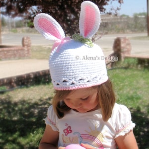 Crochet Pattern 012 Bunny Hat Pattern Baby Girl Baby Boy Toddler Child Hat with Bunny Ears White Beanie Easter Spring Christmas Gift image 1