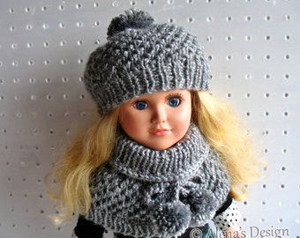 Knitting Pattern Pom-Pom Hat and Collar for 18 inch Doll | Dolls Clothes Patterns