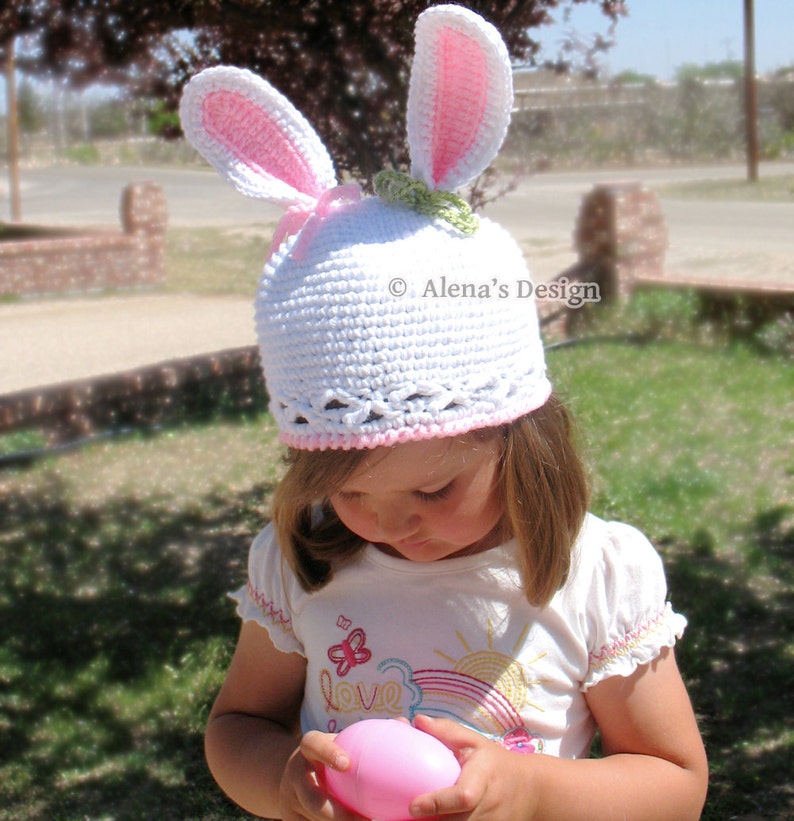 Crochet Pattern 012 Bunny Hat Pattern Baby Girl Baby Boy Toddler Child Hat with Bunny Ears White Beanie Easter Spring Christmas Gift image 1