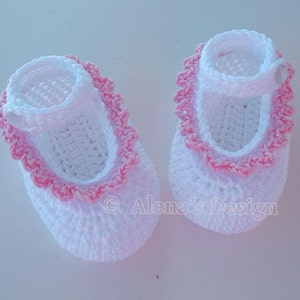 Baby Shoes Crochet Pattern 077, Mary Jane, Newborn White Booties, Baby Girl Slippers, Brown Gloria Shoes, Gift for Girl image 3