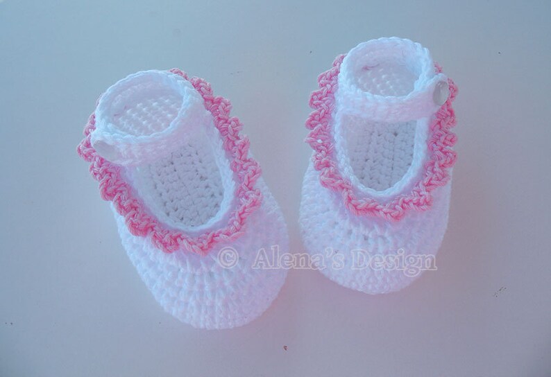 Baby Shoes Crochet Pattern 077, Mary Jane, Newborn White Booties, Baby Girl Slippers, Brown Gloria Shoes, Gift for Girl image 3