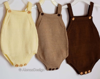 Basic Baby Romper Knitting Pattern #264, Knit Jumpsuit in five sizes 0-24 months, Baby Onesies Bodysuit Tutorials