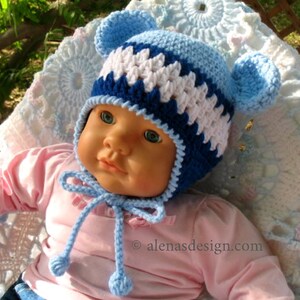 Crochet Pattern 002 Hat with Bear Ears Blue Bear Hat Earflap Hat Baby Boy Baby Girl Toddler Child Adult Winter Hat Animal Hat image 3