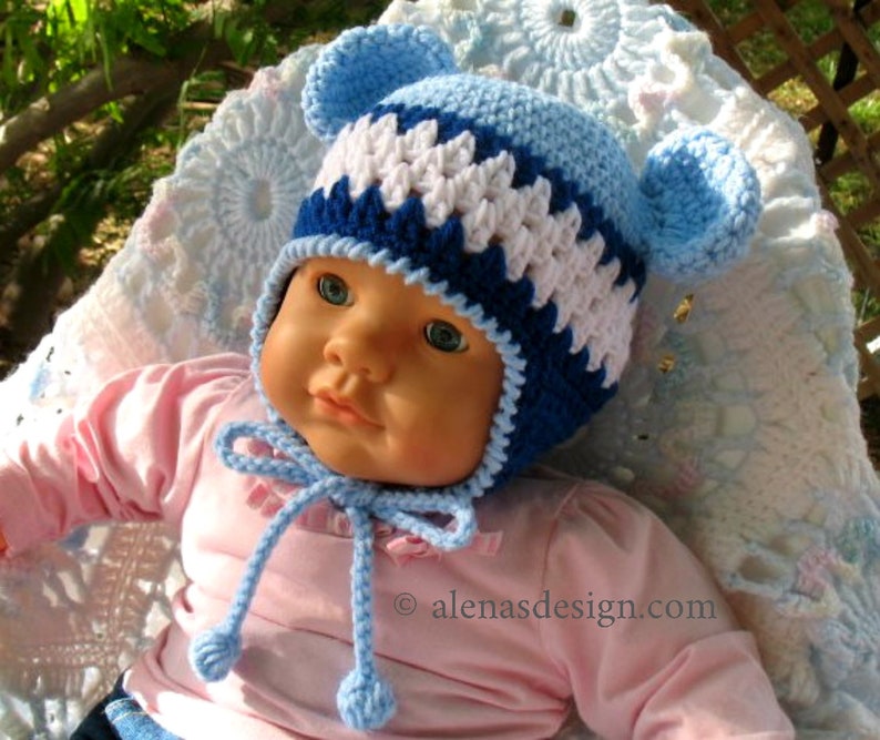 Crochet Pattern 002 Hat with Bear Ears Blue Bear Hat Earflap Hat Baby Boy Baby Girl Toddler Child Adult Winter Hat Animal Hat image 3