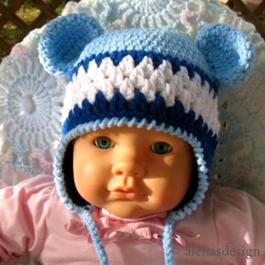 Crochet Pattern 002 Hat with Bear Ears Blue Bear Hat Earflap Hat Baby Boy Baby Girl Toddler Child Adult Winter Hat Animal Hat image 2